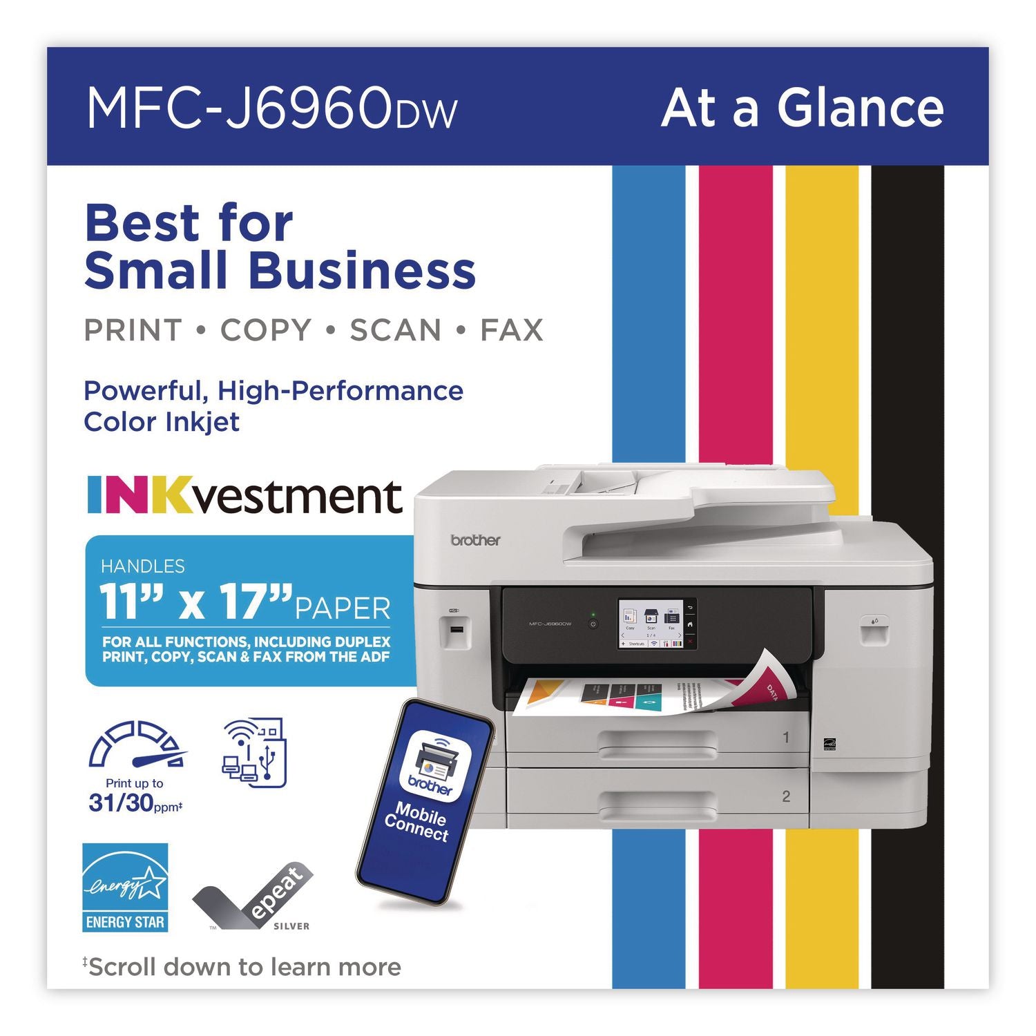 MFC-J6960DW Inkvestment Color AIO Printer, Copy/Fax/Print/Scan