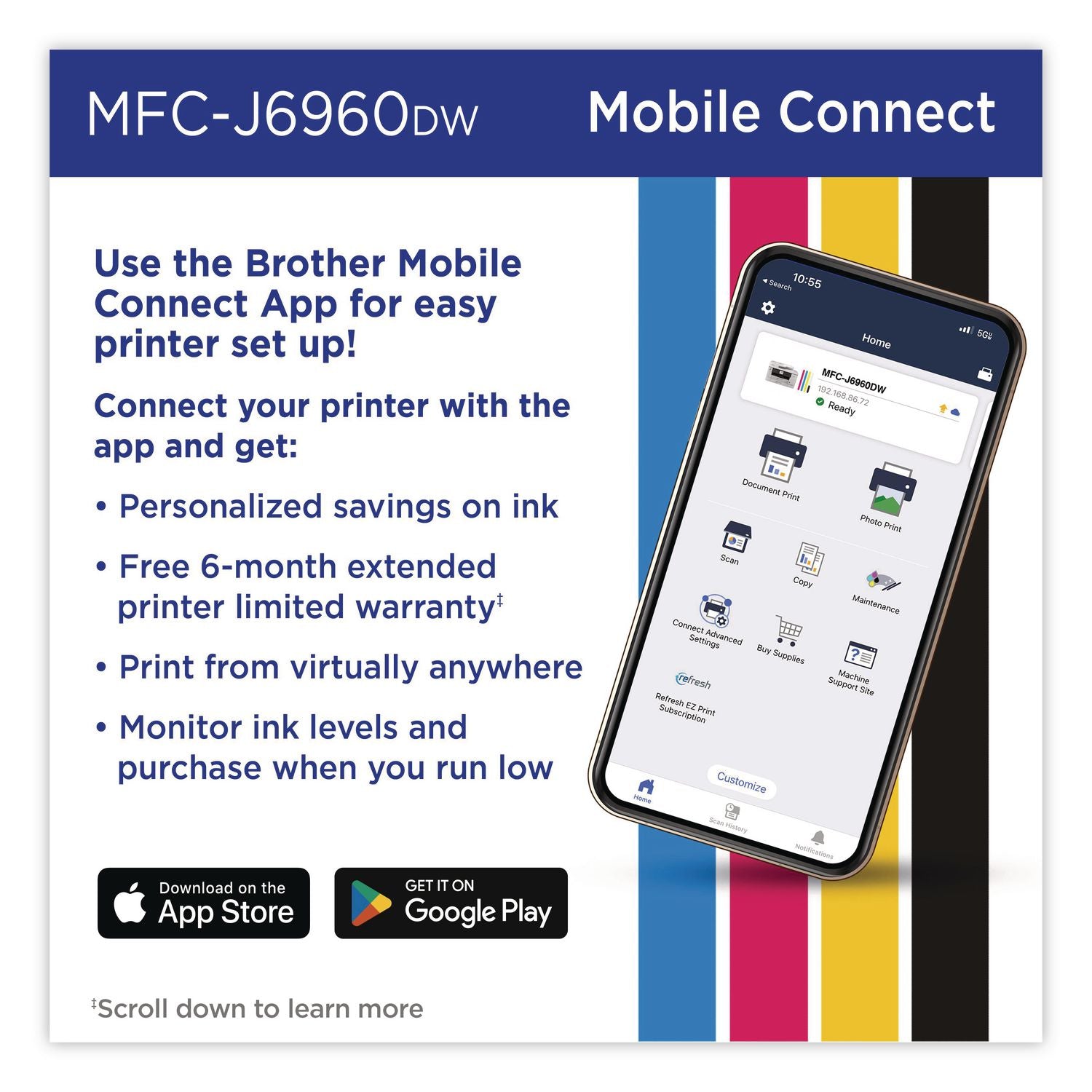 MFC-J6960DW Inkvestment Color AIO Printer, Copy/Fax/Print/Scan
