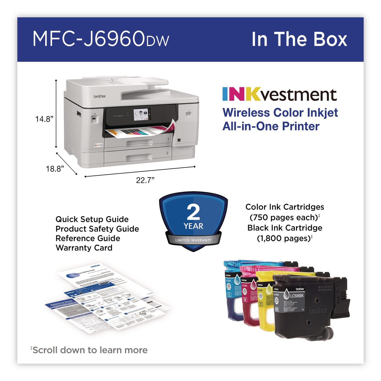 MFC-J6960DW Inkvestment Color AIO Printer, Copy/Fax/Print/Scan