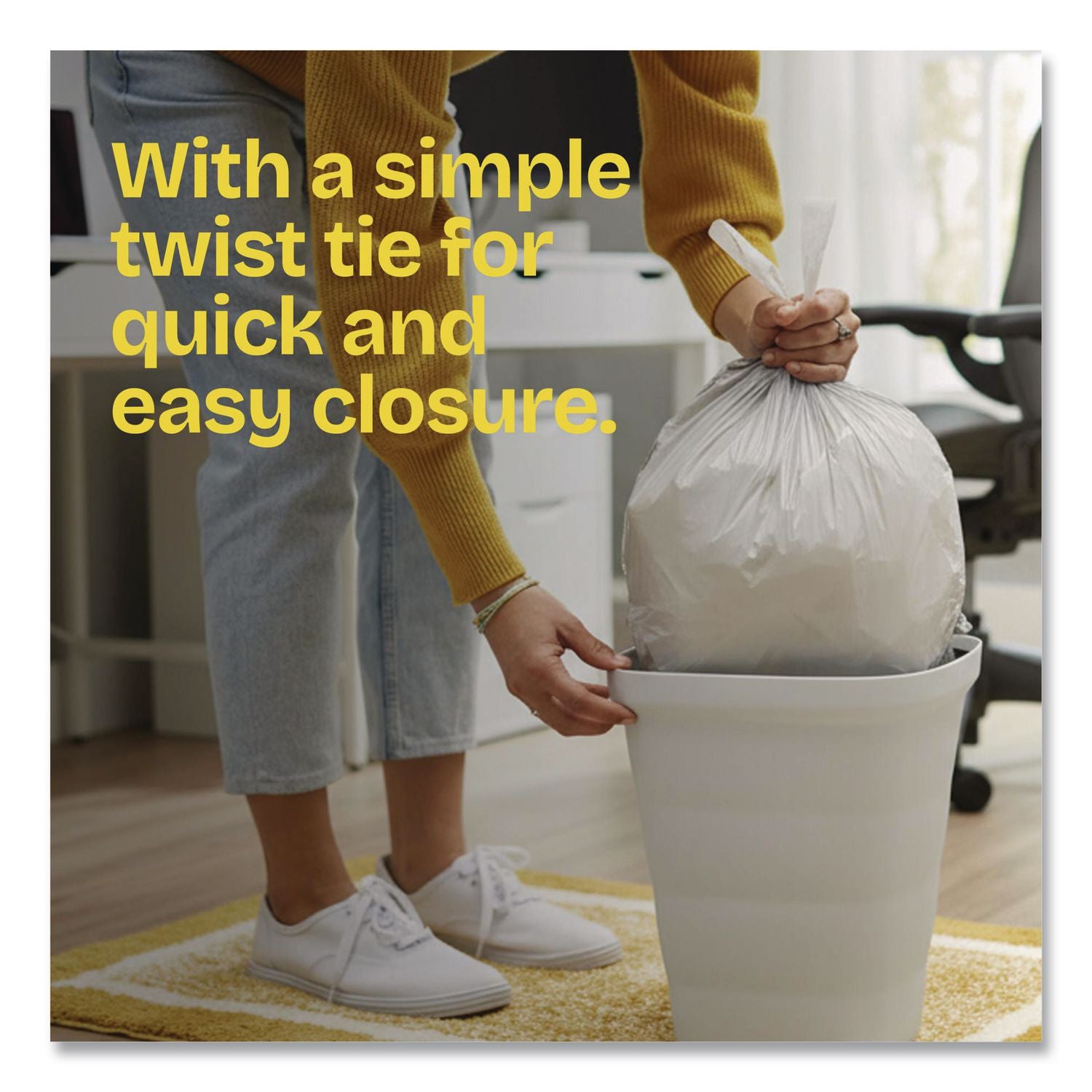 Small Twist-Tie Trash Bags, 4 Gal, 0.74 Mil, 23 X 21.63, White, 30/Box