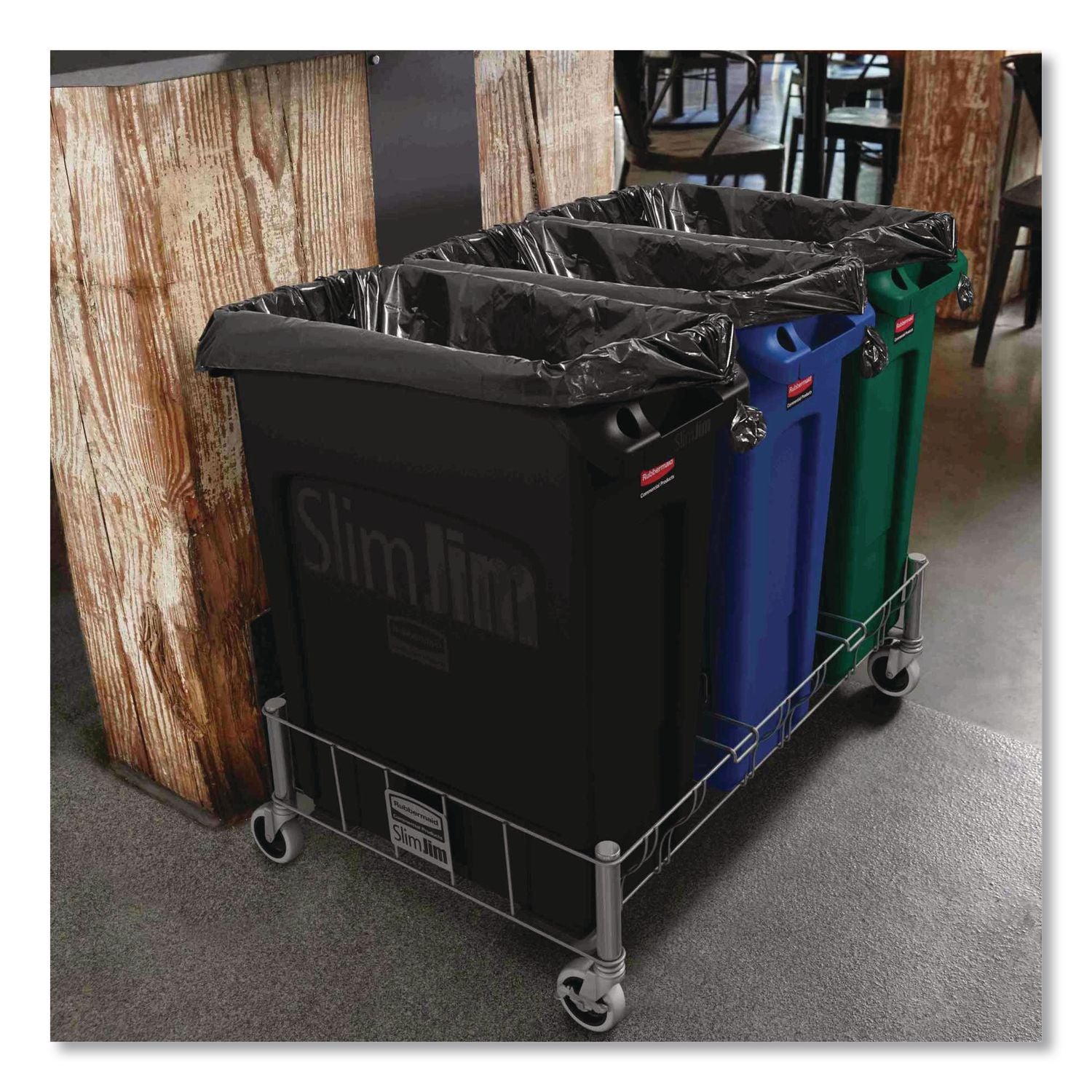 Slim Jim Waste Container, 16 Gal, Resin, Dark Green