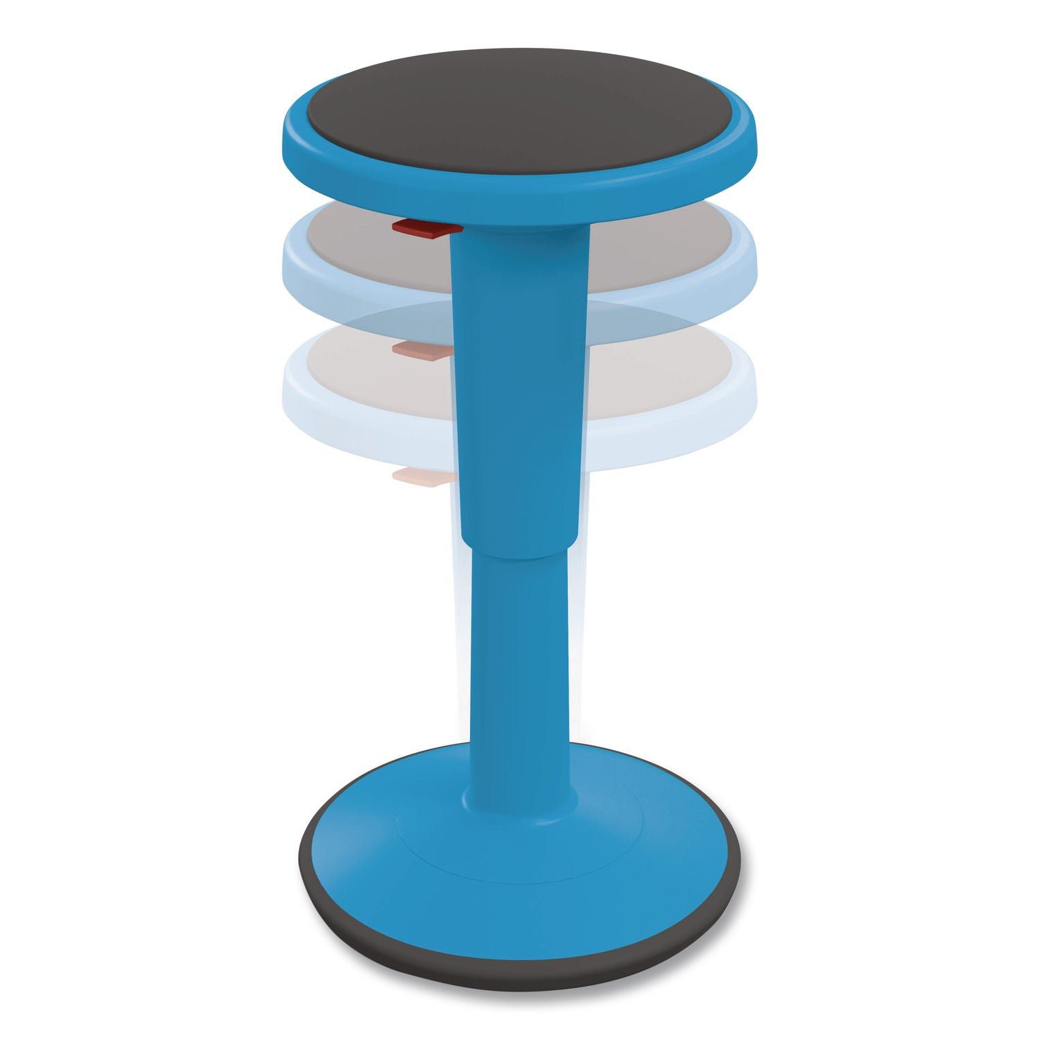 Hierarchy Grow Stool, Short, Backless, Supports Up To 250 Lbs, 14" To 18" Seat Height, Blue Seat, Blue Base