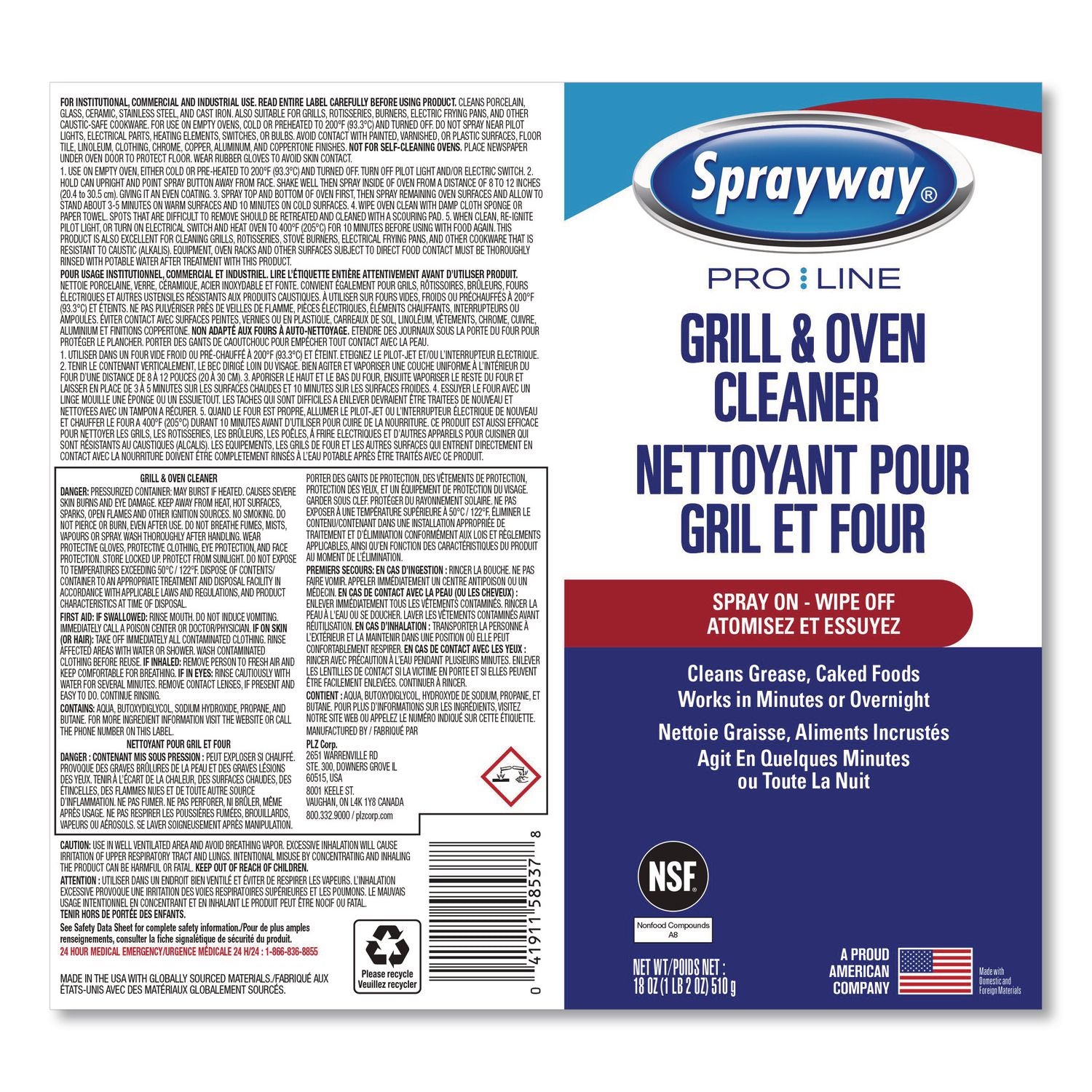Grill And Oven Cleaner, 18 Oz Aerosol Spray, 12/Carton