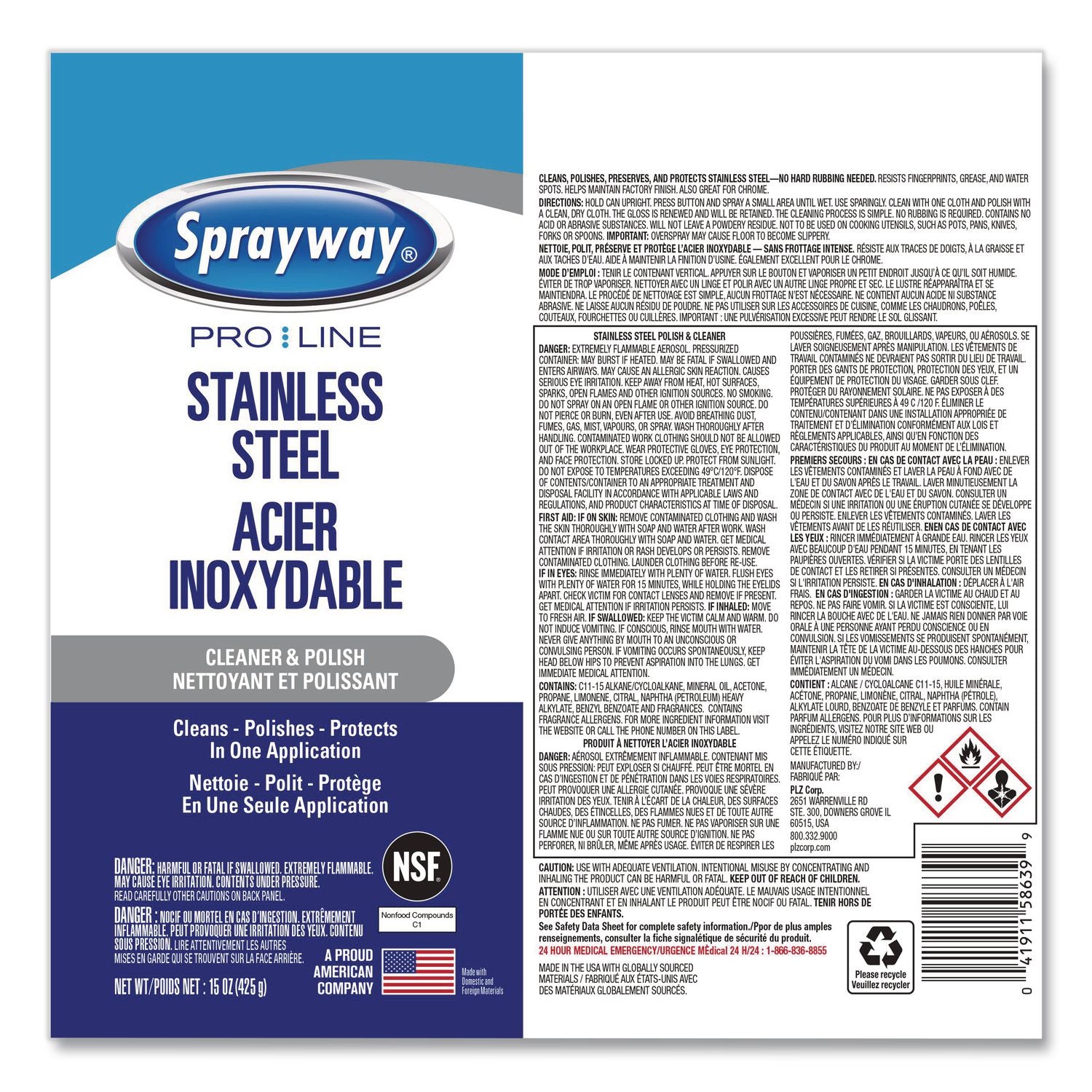 Stainless Steel Cleaner And Polish, 15 Oz Aerosol Spray, 12/Carton