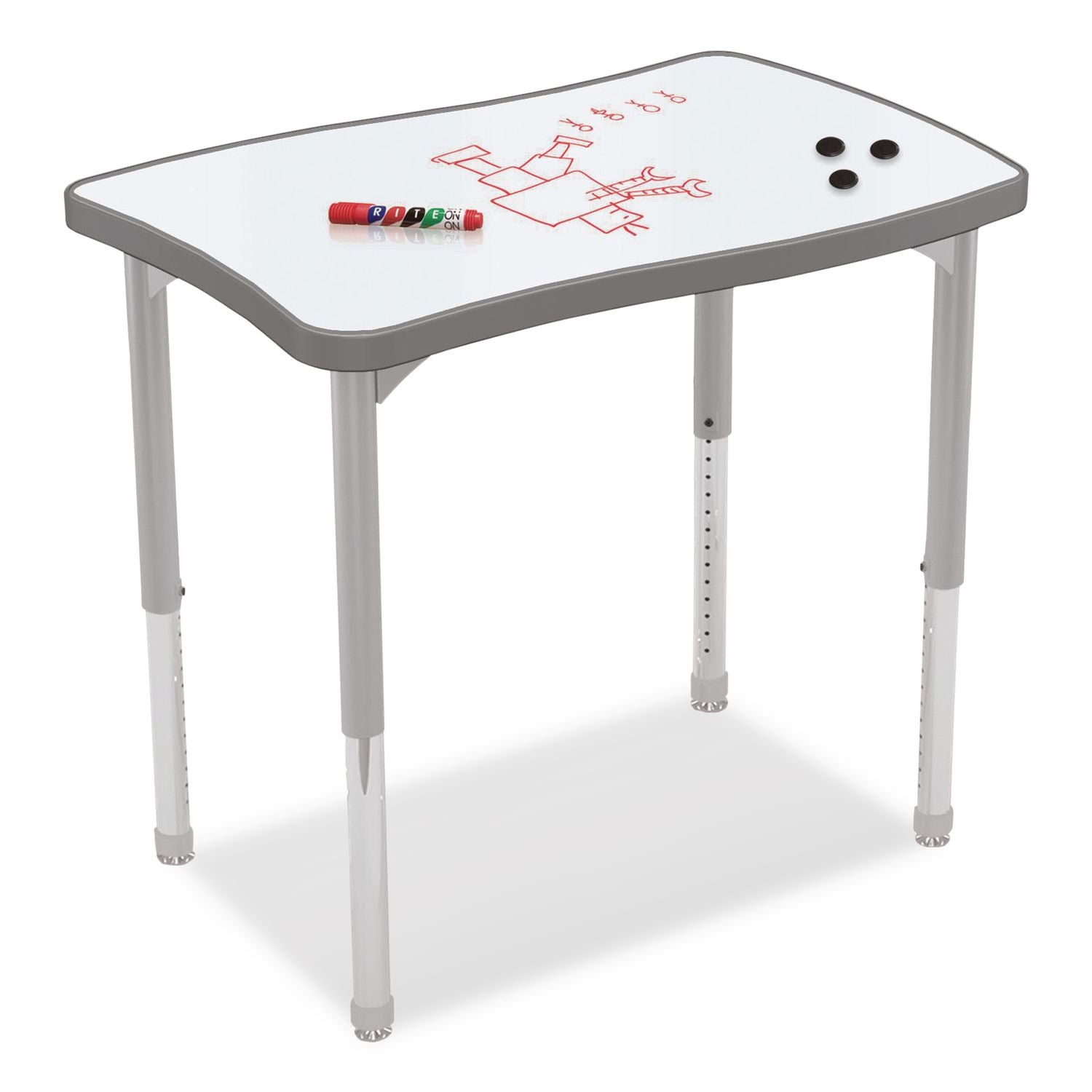 Hierarchy Creator Rectangle Desk, 32.1 X 21.4 X 18 To 29, White Dry Erase/Platinum Legs, Ships In Two Boxes(Worksurface/Legs)