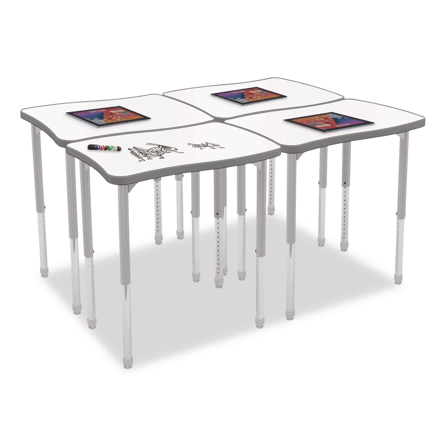Hierarchy Creator Rectangle Desk, 32.1 X 21.4 X 18 To 29, White Dry Erase/Platinum Legs, Ships In Two Boxes(Worksurface/Legs)