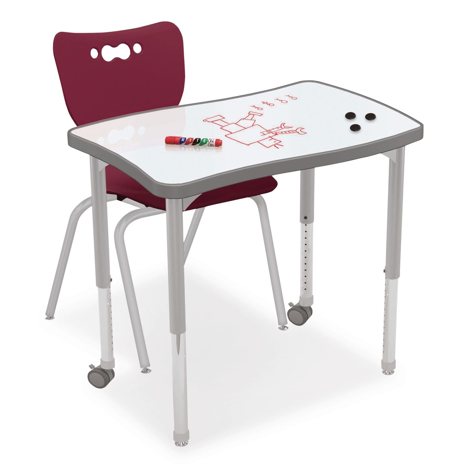 Hierarchy Creator Rectangle Desk, 32.1 X 21.4 X 18 To 29, White Dry Erase/Platinum Legs, Ships In Two Boxes(Worksurface/Legs)