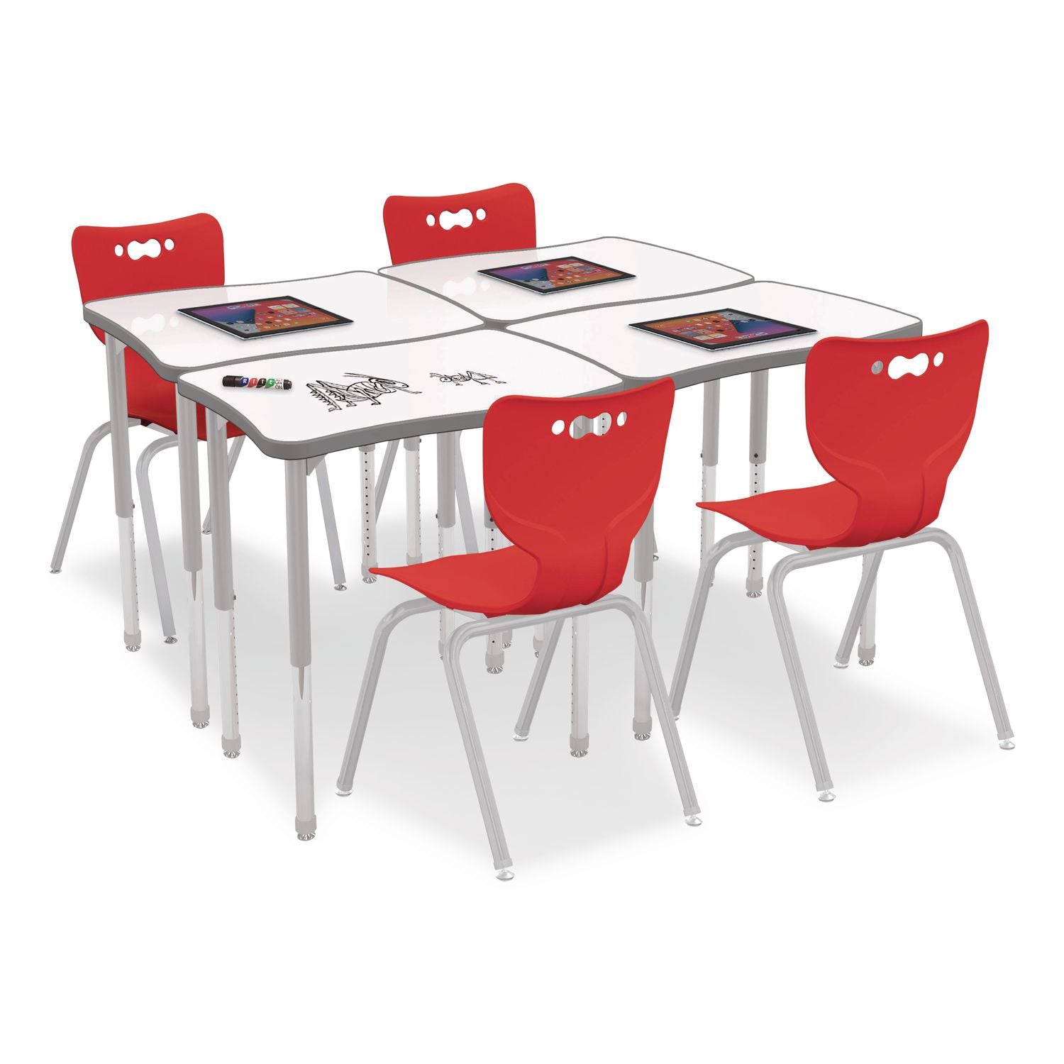 Hierarchy Creator Rectangle Desk, 32.1 X 21.4 X 18 To 29, White Dry Erase/Platinum Legs, Ships In Two Boxes(Worksurface/Legs)