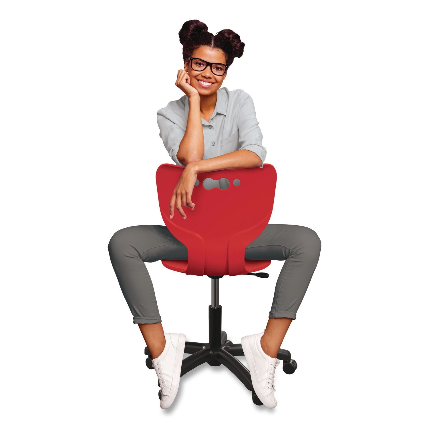 Hierarchy Five-Star Chair, Supports Up To 250 Lbs, 21.68" Seat Height, Red Seat, Red Back, Black Base