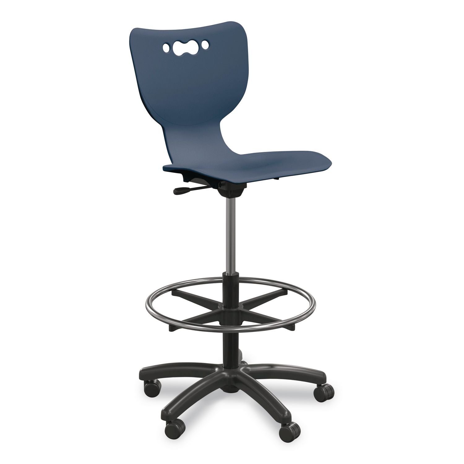 Hierarchy Five-Star Stool, Supports Up To 250 Lbs, 24.48" To 33.23" Seat Height, Navy Seat, Black Base