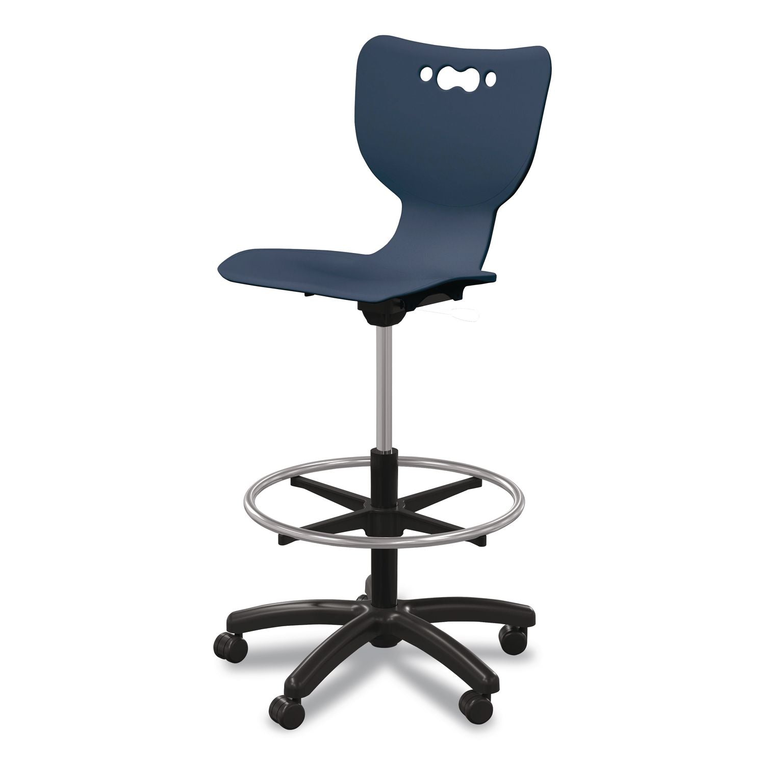 Hierarchy Five-Star Stool, Supports Up To 250 Lbs, 24.48" To 33.23" Seat Height, Navy Seat, Black Base