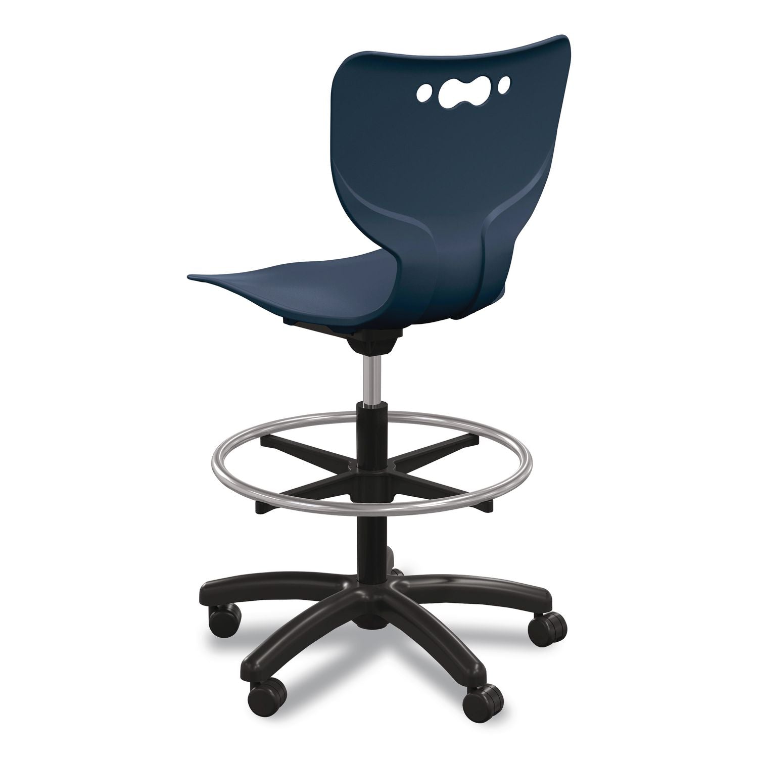 Hierarchy Five-Star Stool, Supports Up To 250 Lbs, 24.48" To 33.23" Seat Height, Navy Seat, Black Base
