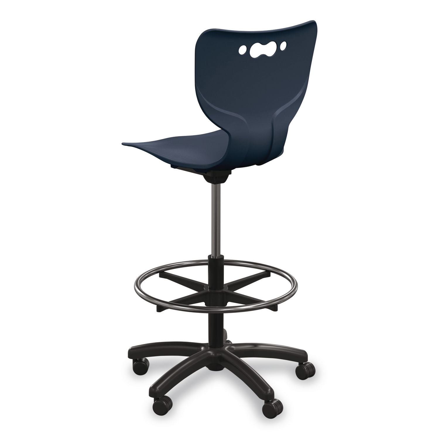 Hierarchy Five-Star Stool, Supports Up To 250 Lbs, 24.48" To 33.23" Seat Height, Navy Seat, Black Base