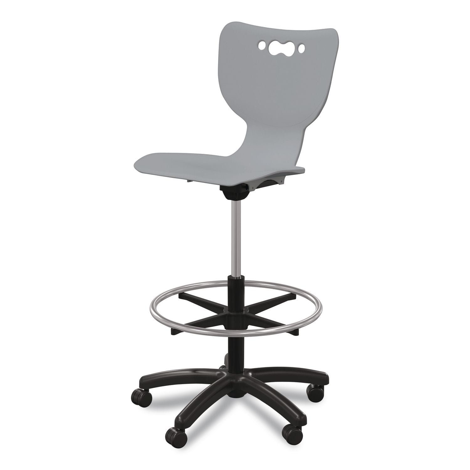 Hierarchy Five-Star Stool, Supports Up To 250 Lbs, 24.48" To 33.23" Seat Height, Gray Seat, Black Base