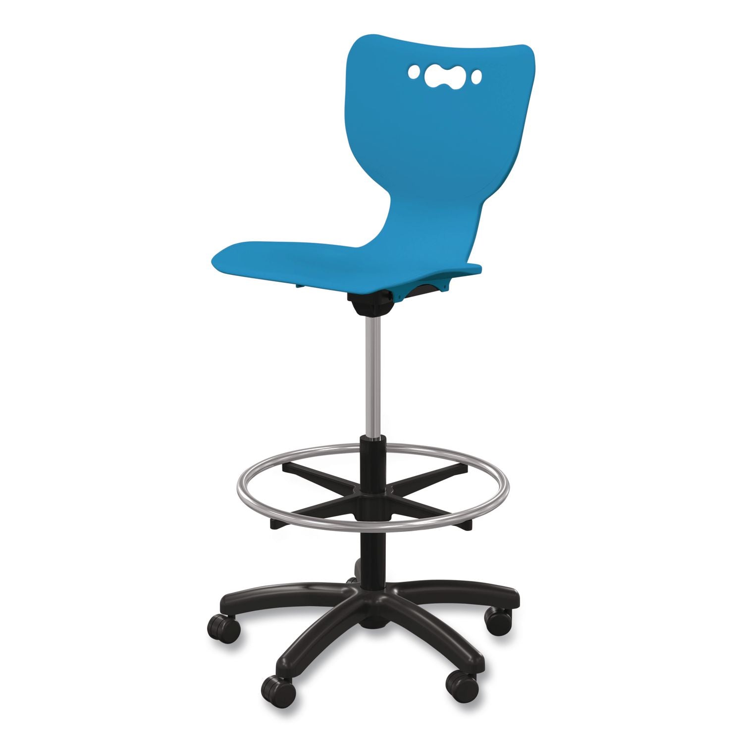Hierarchy Five-Star Stool, Supports Up To 250 Lbs, 24.48" To 33.23" Seat Height, Blue Seat, Black Base