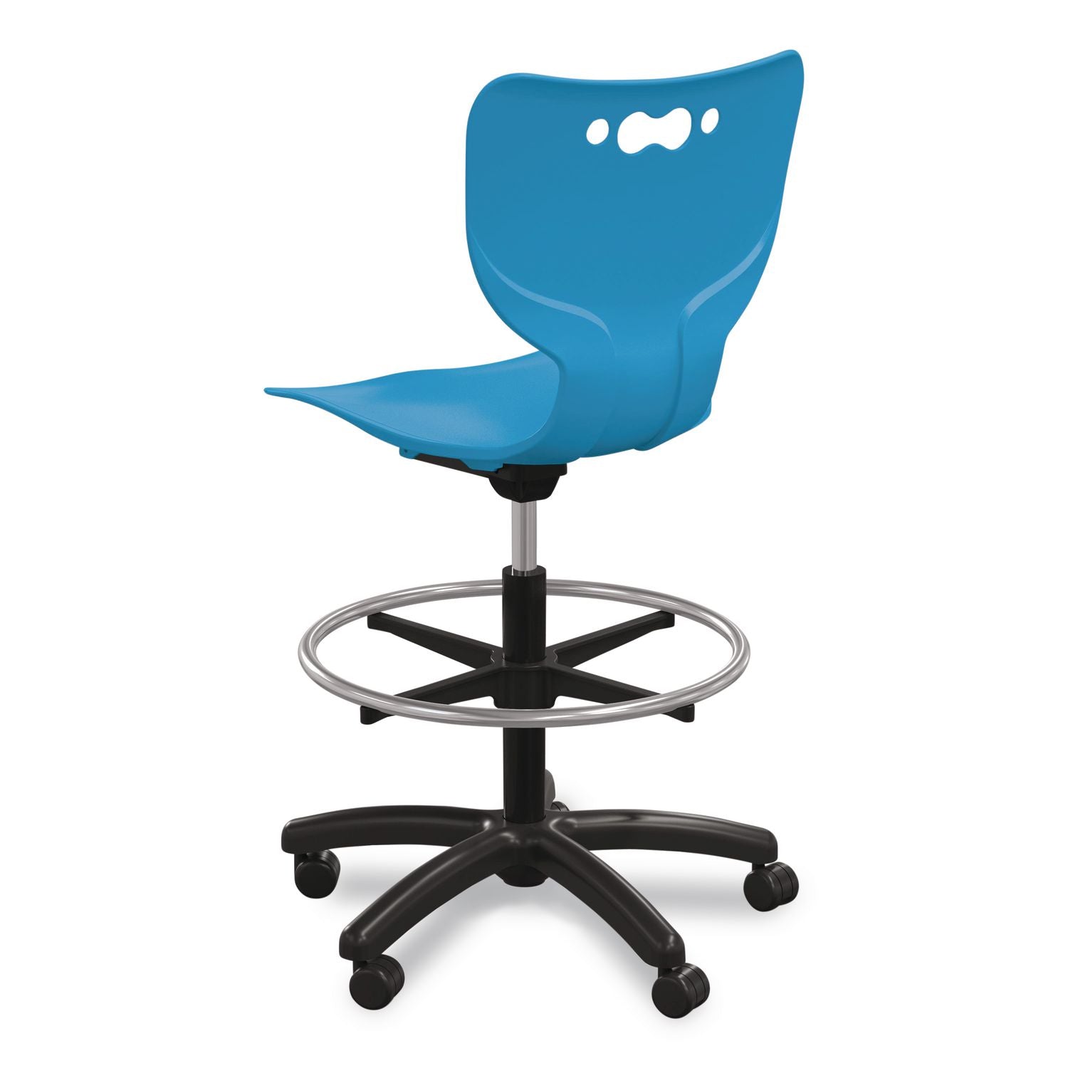 Hierarchy Five-Star Stool, Supports Up To 250 Lbs, 24.48" To 33.23" Seat Height, Blue Seat, Black Base