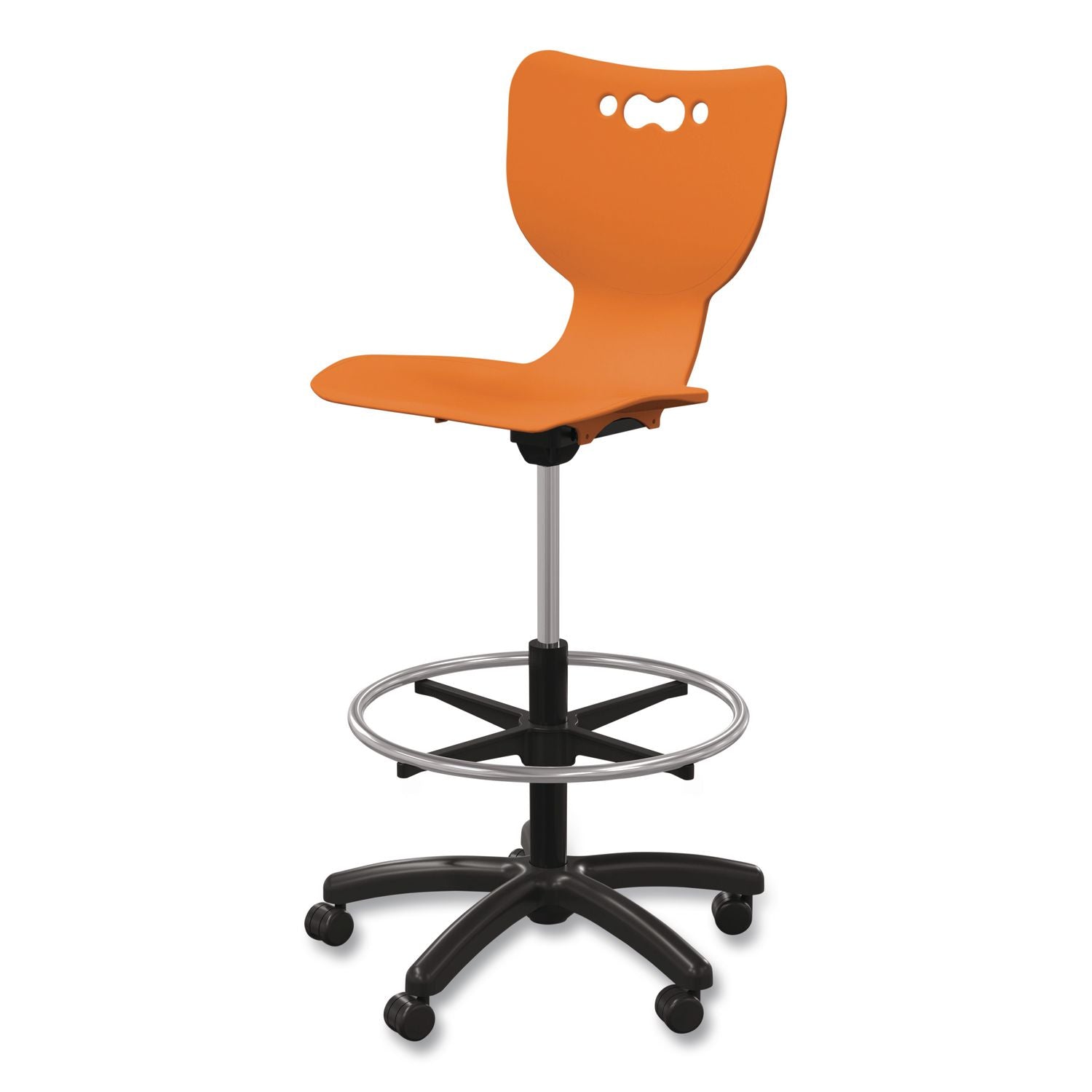 Hierarchy Five-Star Stool, Supports Up To 250 Lbs, 24.48" To 33.23" Seat Height, Orange Seat, Black Base