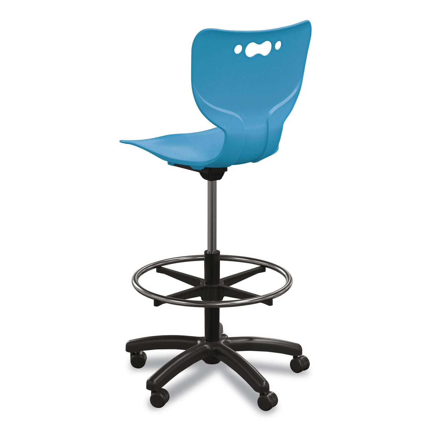 Hierarchy Five-Star Stool, Supports Up To 250 Lbs, 24.48" To 33.23" Seat Height, Blue Seat, Black Base
