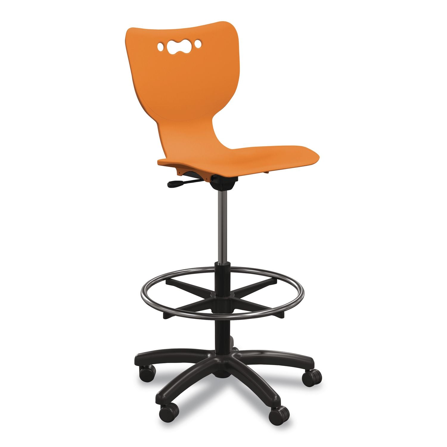 Hierarchy Five-Star Stool, Supports Up To 250 Lbs, 24.48" To 33.23" Seat Height, Orange Seat, Black Base