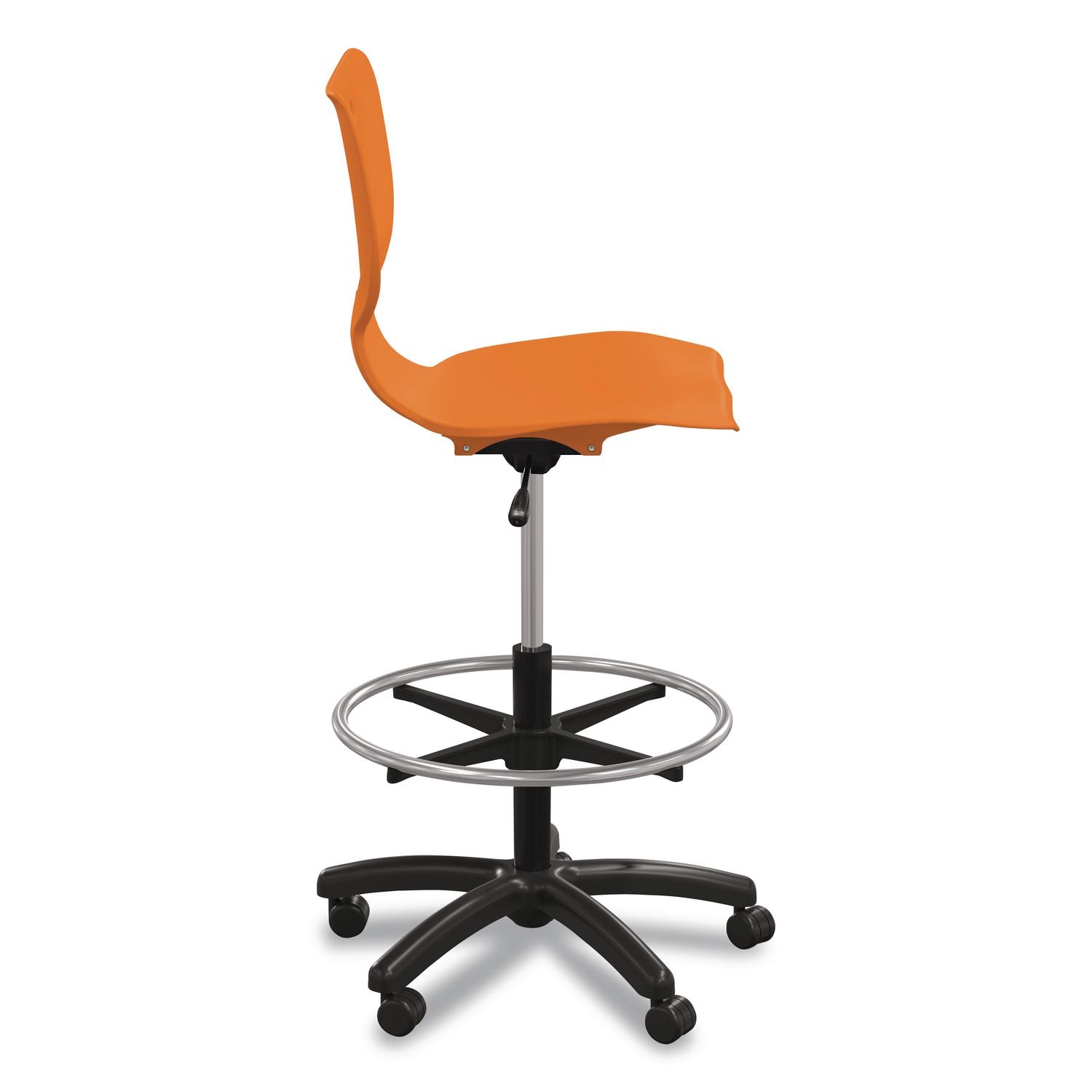 Hierarchy Five-Star Stool, Supports Up To 250 Lbs, 24.48" To 33.23" Seat Height, Orange Seat, Black Base