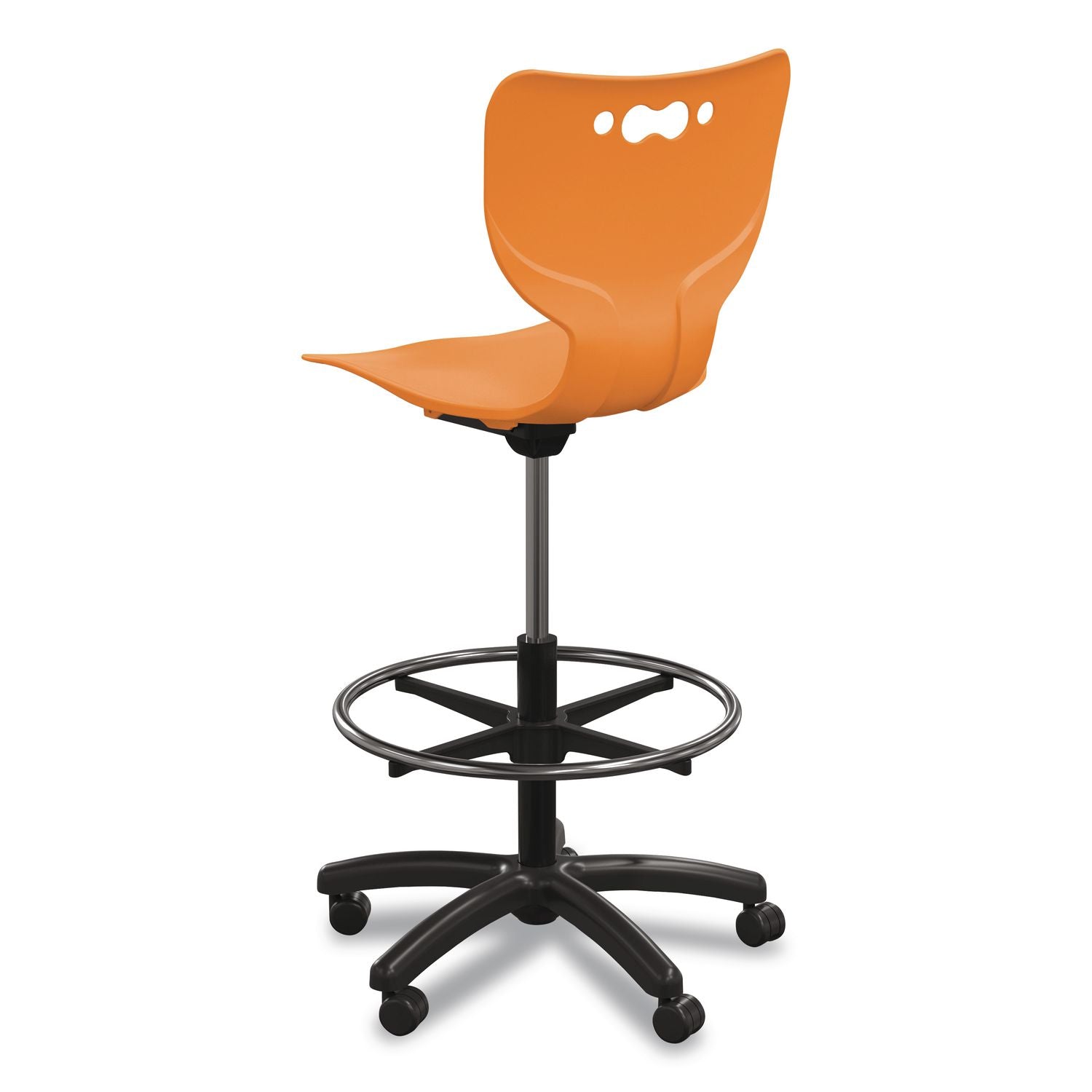 Hierarchy Five-Star Stool, Supports Up To 250 Lbs, 24.48" To 33.23" Seat Height, Orange Seat, Black Base