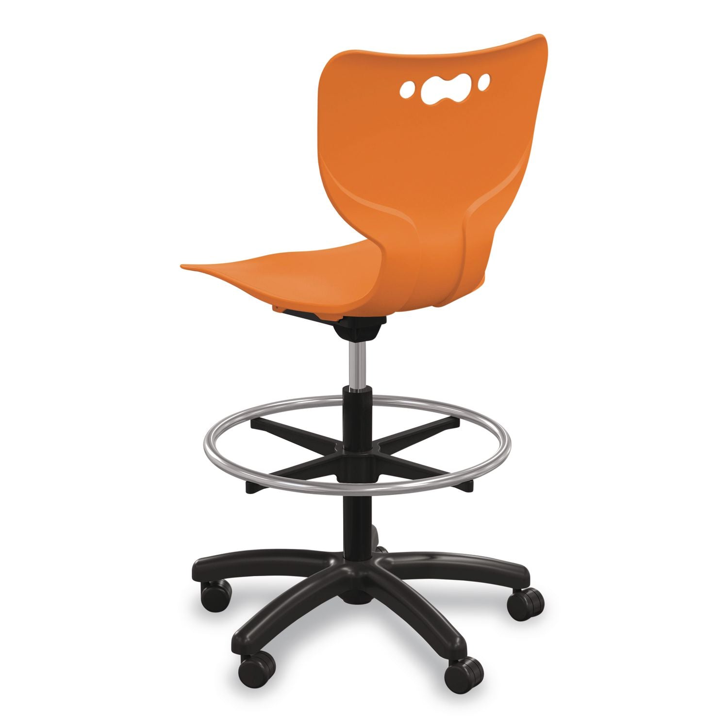 Hierarchy Five-Star Stool, Supports Up To 250 Lbs, 24.48" To 33.23" Seat Height, Orange Seat, Black Base