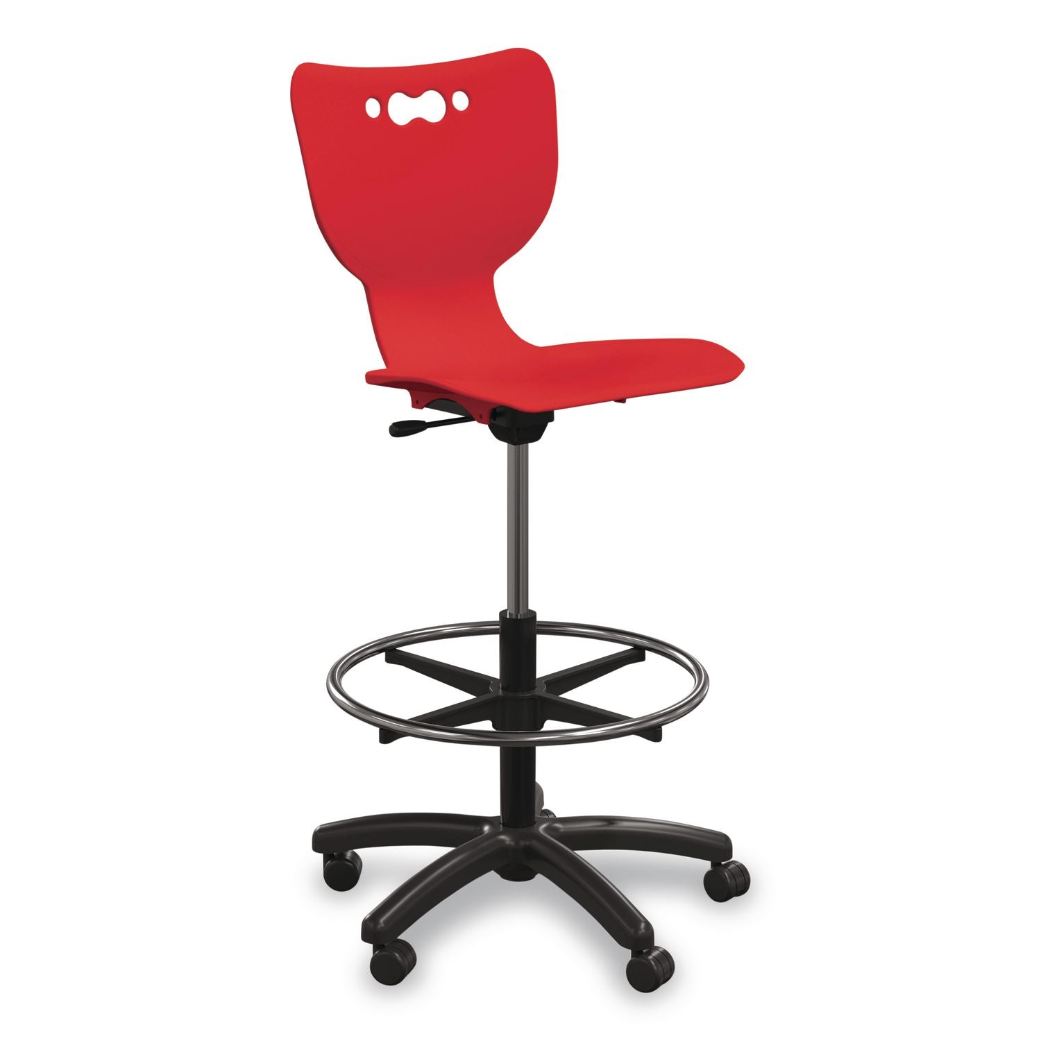 Hierarchy Five-Star Stool, Supports Up To 250 Lbs, 24.48" To 33.23" Seat Height, Red Seat, Black Base