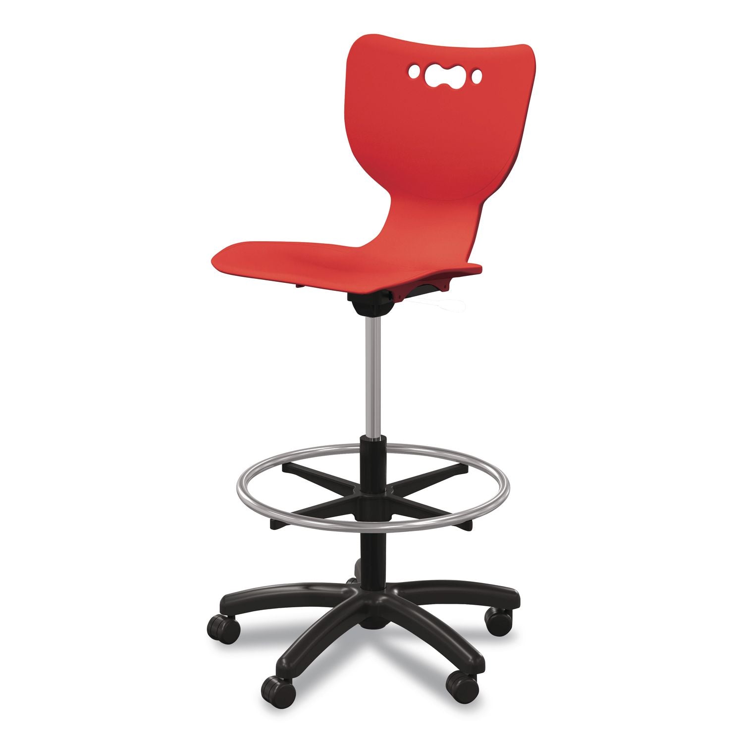 Hierarchy Five-Star Stool, Supports Up To 250 Lbs, 24.48" To 33.23" Seat Height, Red Seat, Black Base