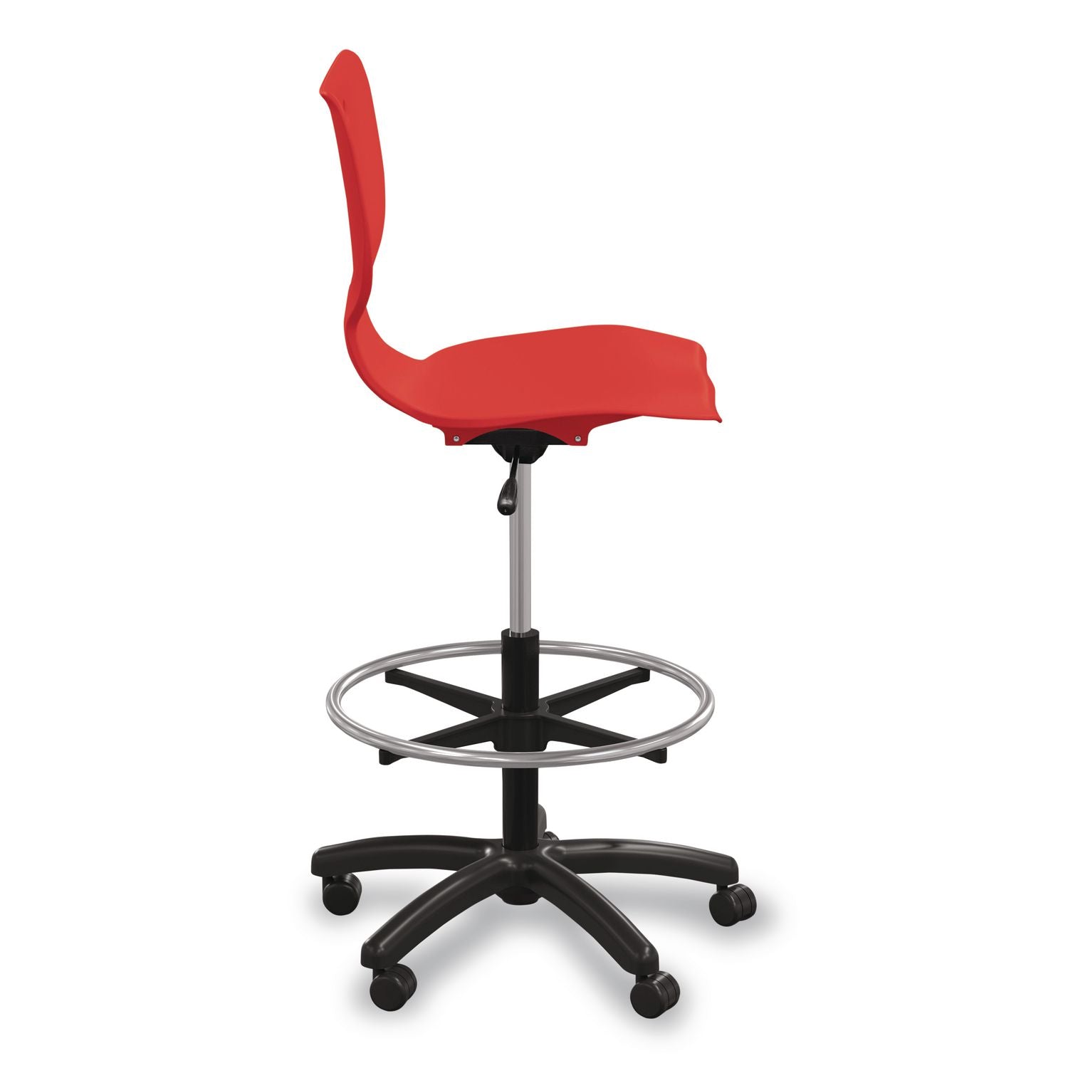 Hierarchy Five-Star Stool, Supports Up To 250 Lbs, 24.48" To 33.23" Seat Height, Red Seat, Black Base