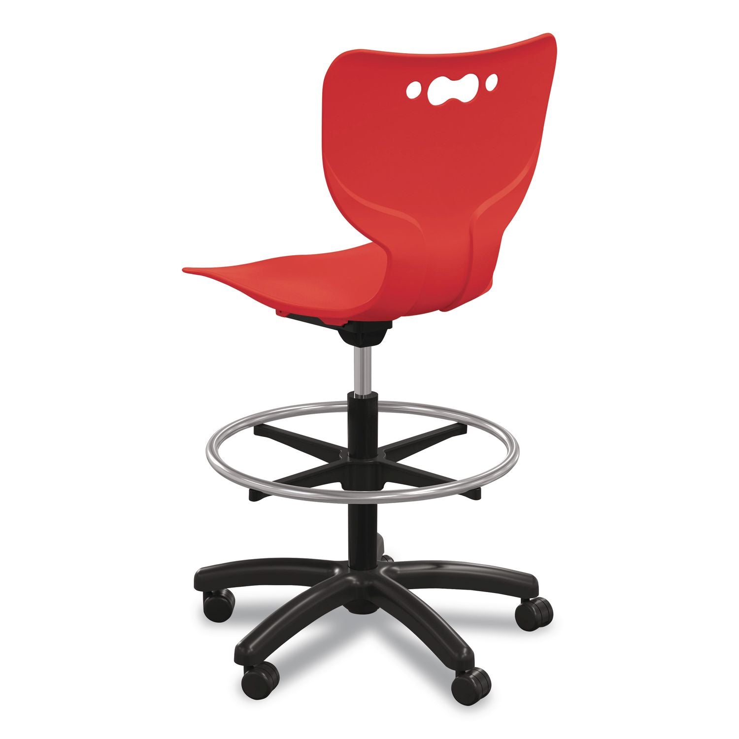 Hierarchy Five-Star Stool, Supports Up To 250 Lbs, 24.48" To 33.23" Seat Height, Red Seat, Black Base
