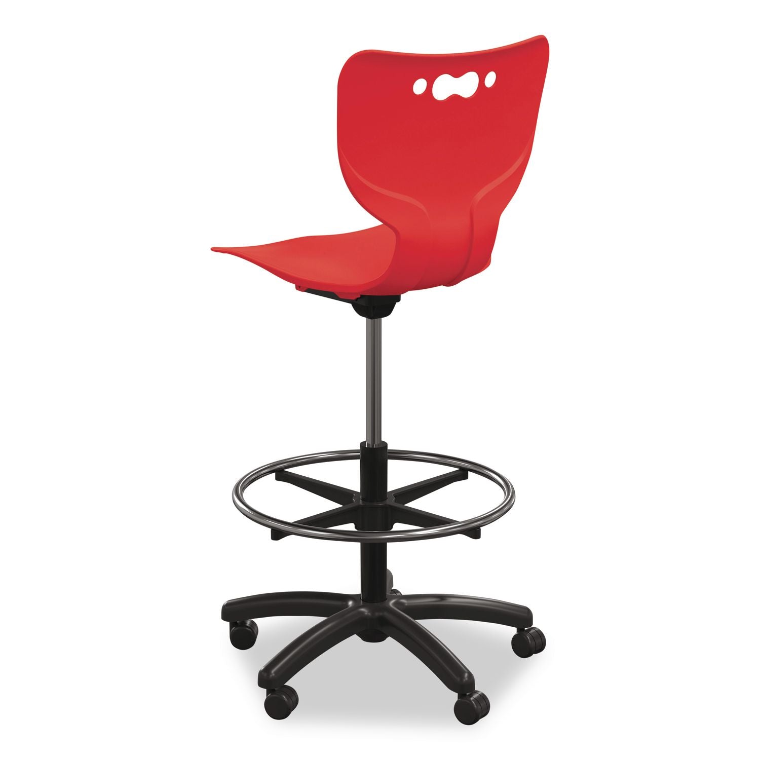 Hierarchy Five-Star Stool, Supports Up To 250 Lbs, 24.48" To 33.23" Seat Height, Red Seat, Black Base