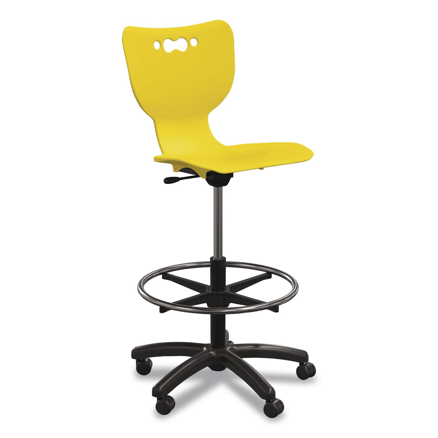 Hierarchy Five-Star Stool, Supports Up To 250 Lbs, 24.48" To 33.23" Seat Height, Yellow Seat, Black Base