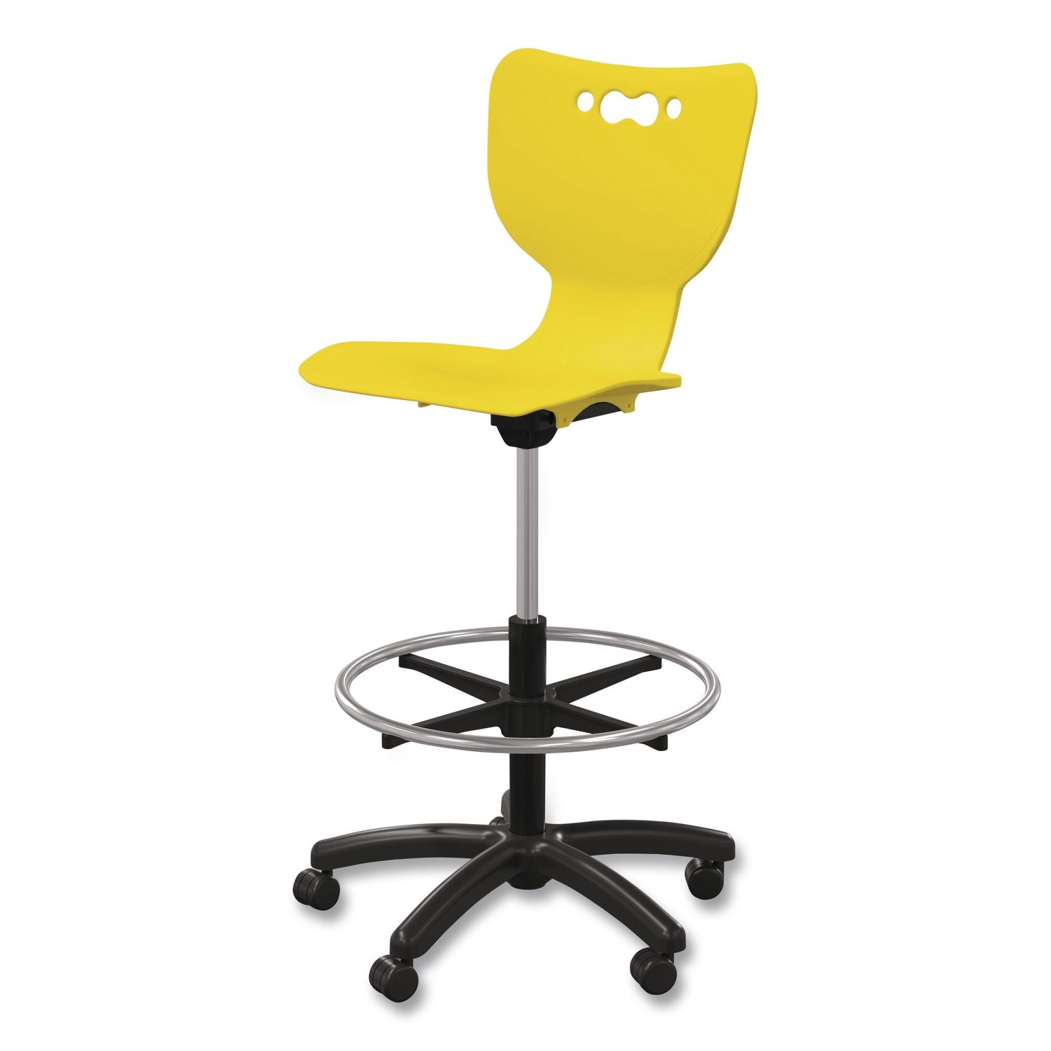 Hierarchy Five-Star Stool, Supports Up To 250 Lbs, 24.48" To 33.23" Seat Height, Yellow Seat, Black Base