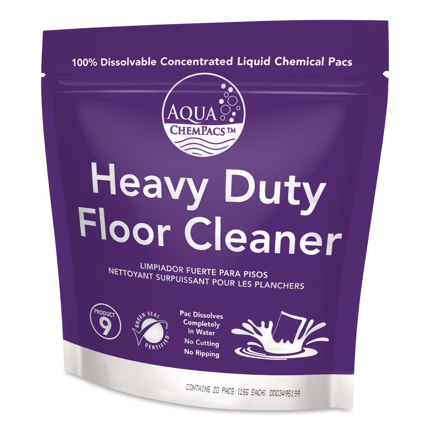 Aqua Chempacs Heavy Duty Floor Cleaner, Lavender Scent, 20 Chempacs/Pack
