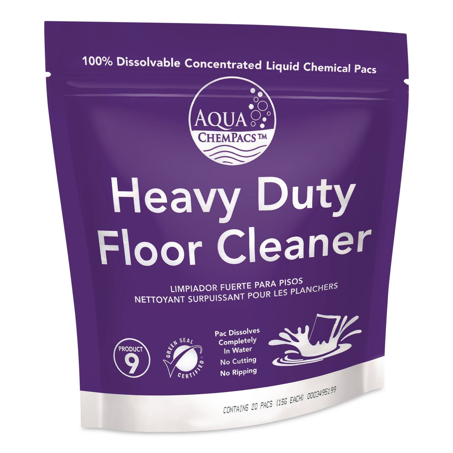 Aqua Chempacs Heavy Duty Floor Cleaner, Lavender Scent, 20 Chempacs/Pack