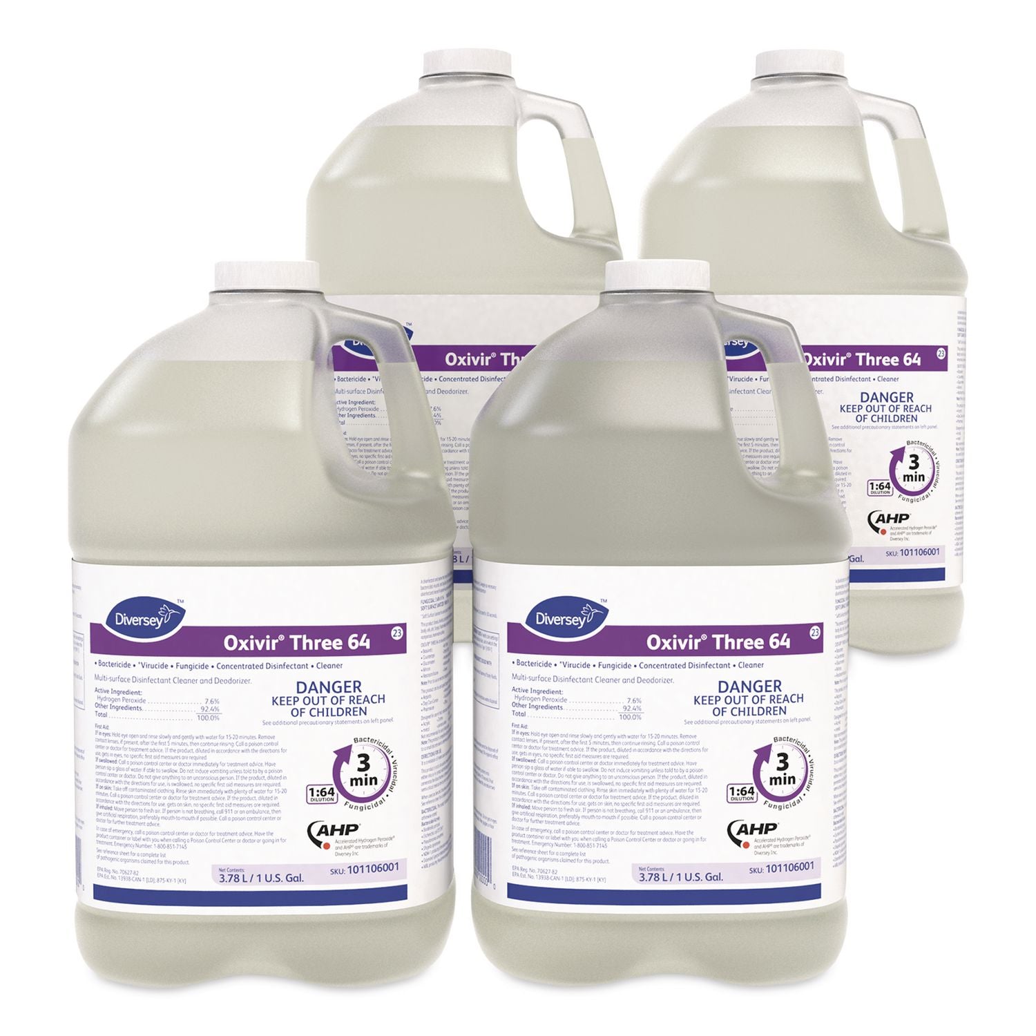Oxivir Three 64 Disinfecting Cleaner And Deodorizer, 1 Gal Bottle, 4/Carton