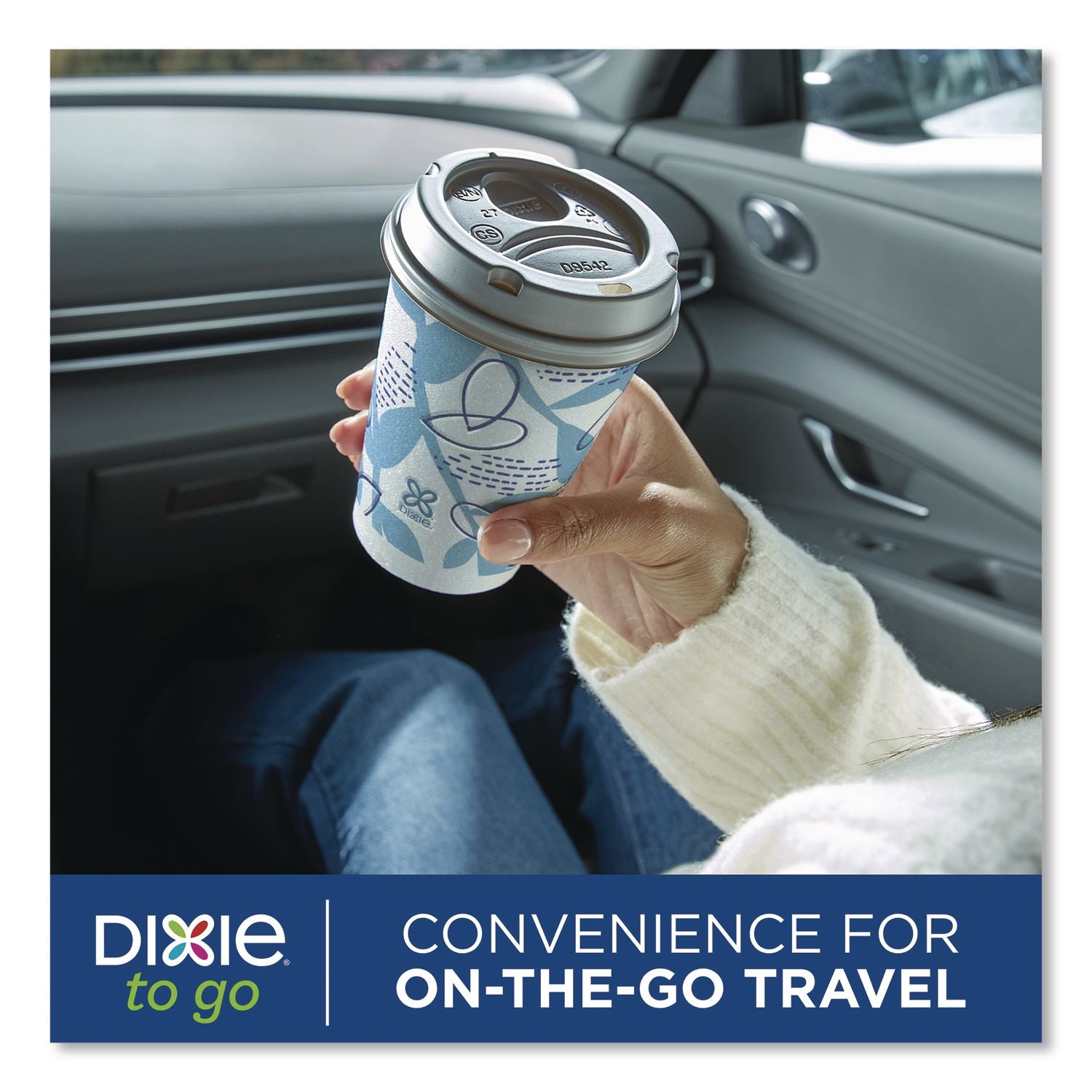 To Go Paper Cups And Lids Combo, 12 Oz, Blue/White, 66/Pack
