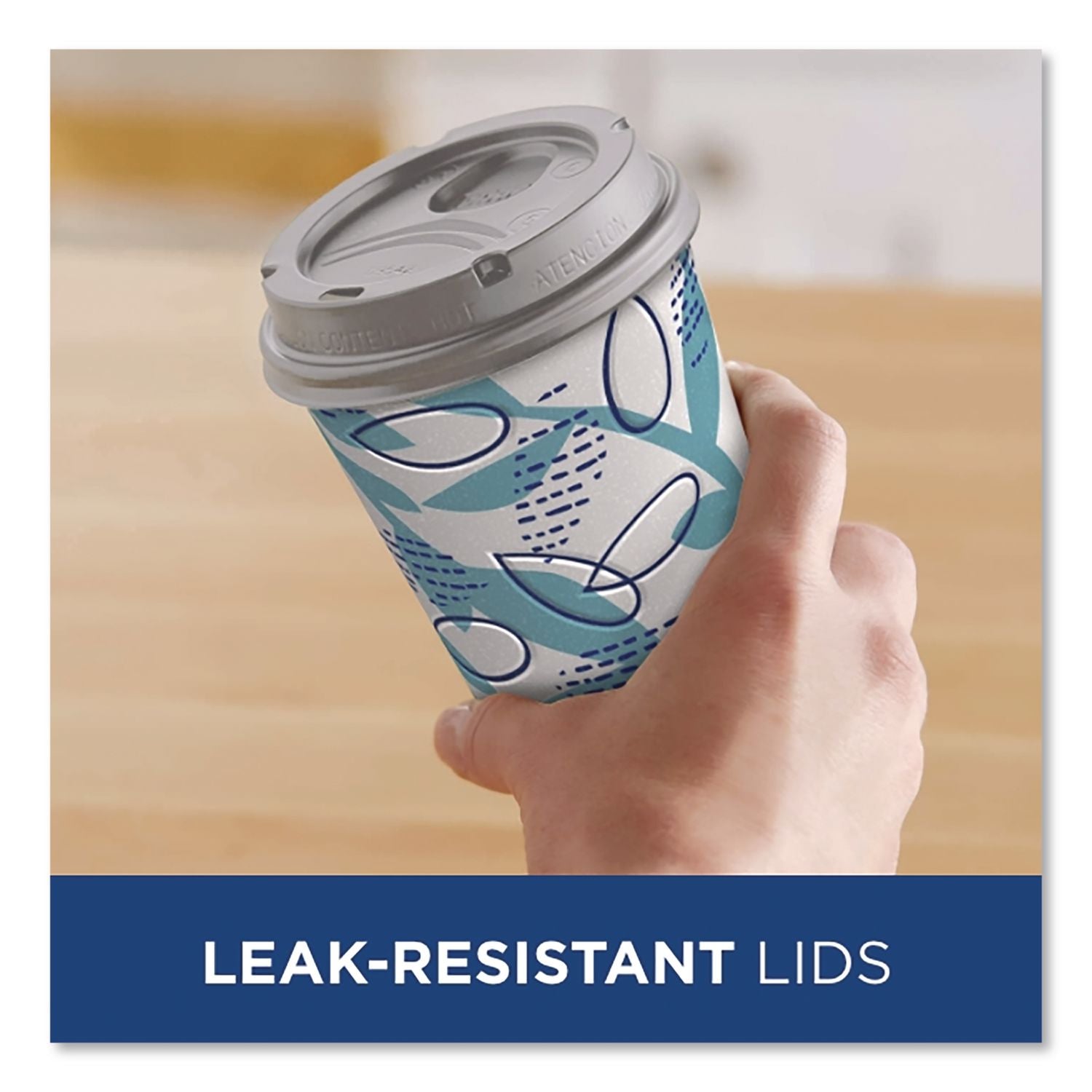 To Go Paper Cups And Lids Combo, 12 Oz, Blue/White, 66/Pack