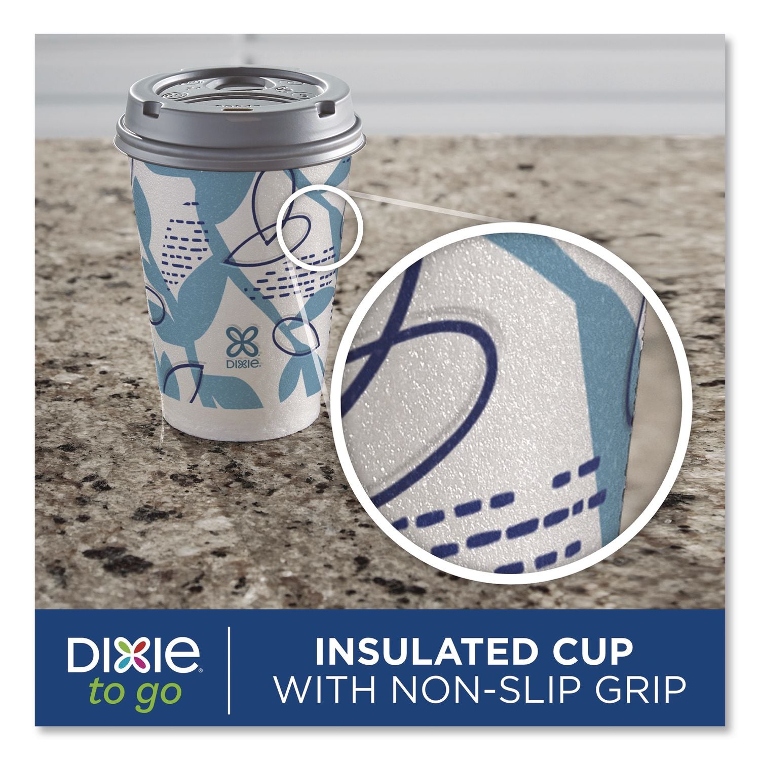To Go Paper Cups And Lids Combo, 12 Oz, Blue/White, 66/Pack