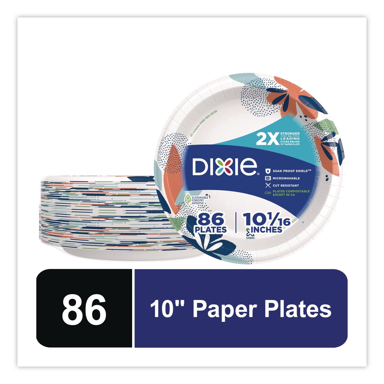 Paper Plates With Soak-Proof Shield, 10" Dia, Multicolor, 86/Pack