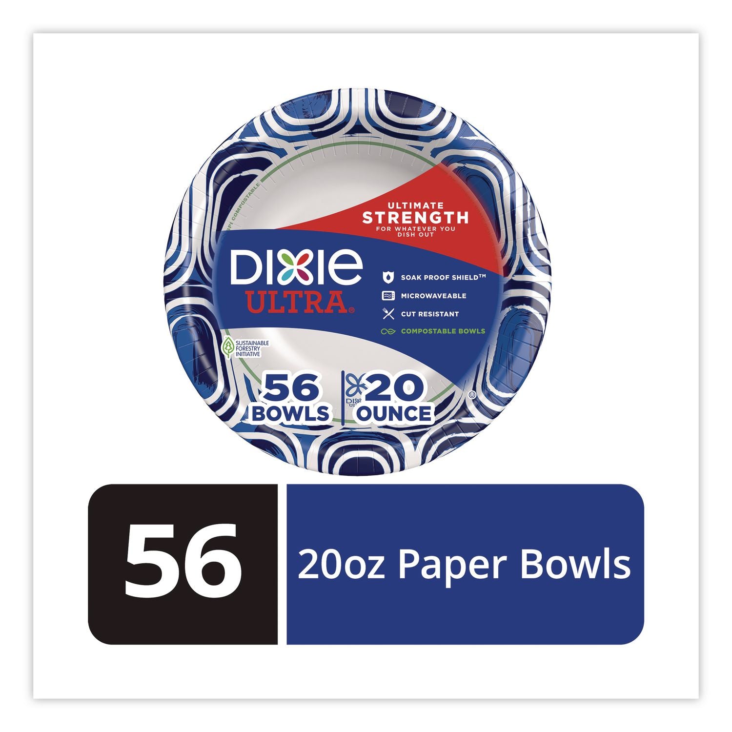 Paper Bowls, 20 Oz, Blue/Black/White, 56/Pack