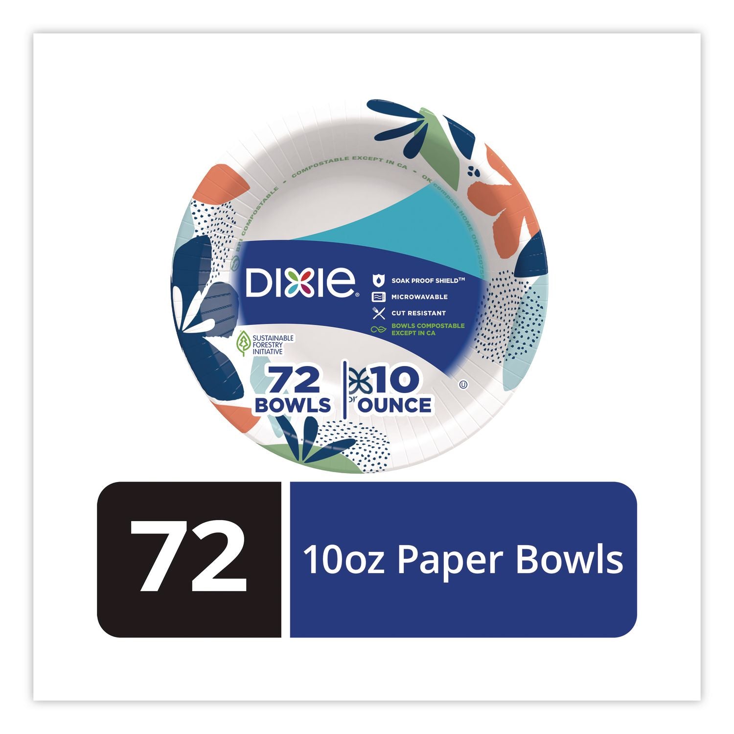 Paper Bowls With Soak Proof Shield, 10 Oz, Multicolor, 72/Pack