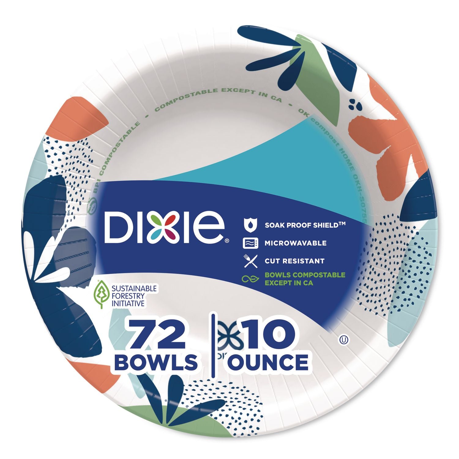 Paper Bowls With Soak Proof Shield, 10 Oz, Multicolor, 72/Pack
