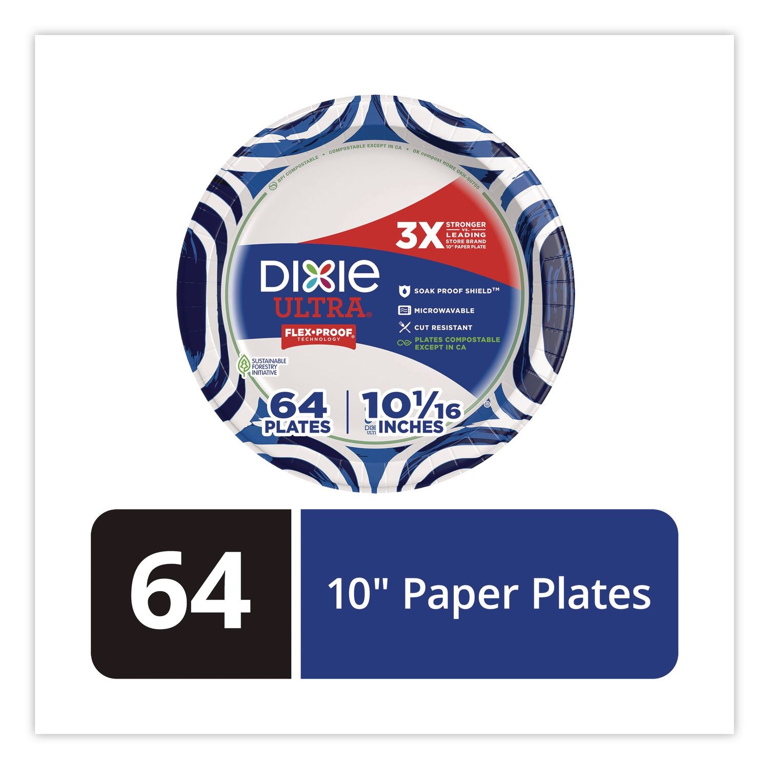 Paper Plate With Flex-Proof Technology, 10" Dia, Multicolor, 64/Pack