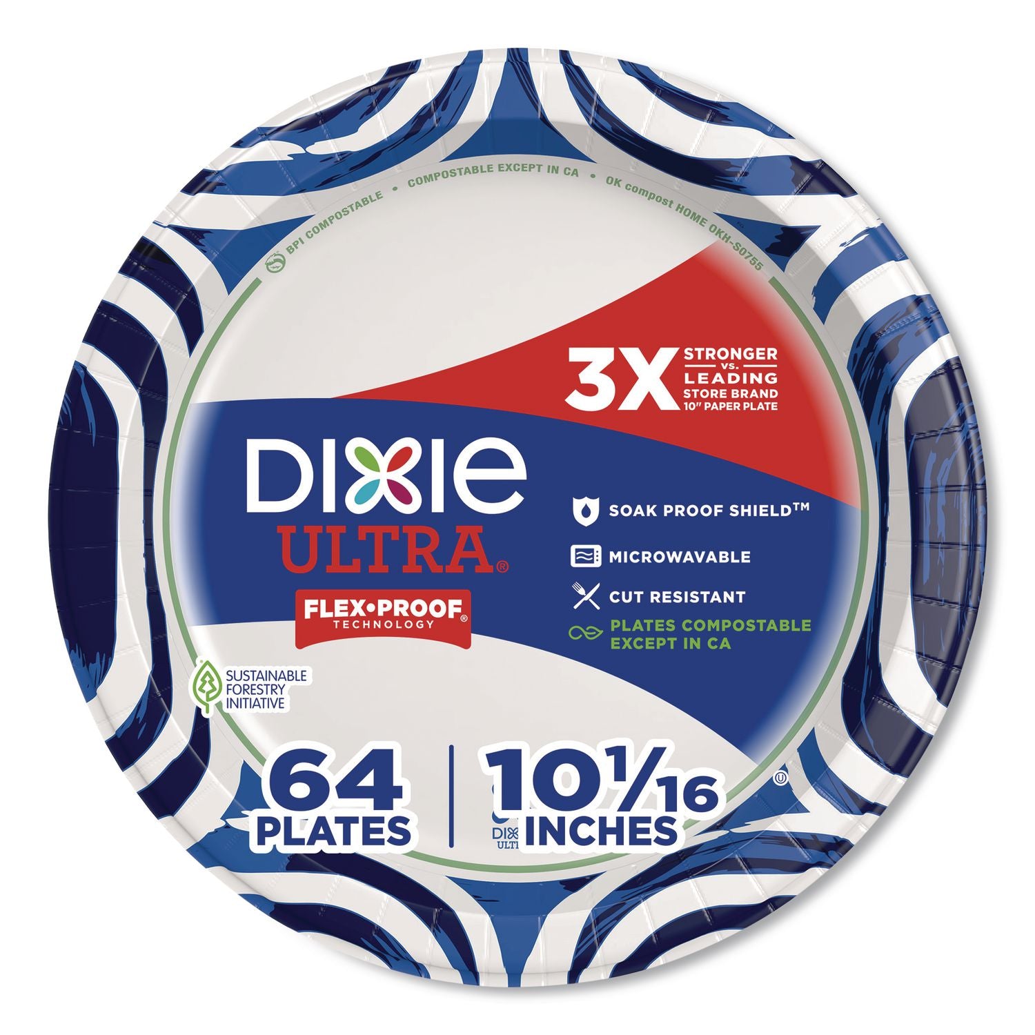 Paper Plate With Flex-Proof Technology, 10" Dia, Multicolor, 64/Pack