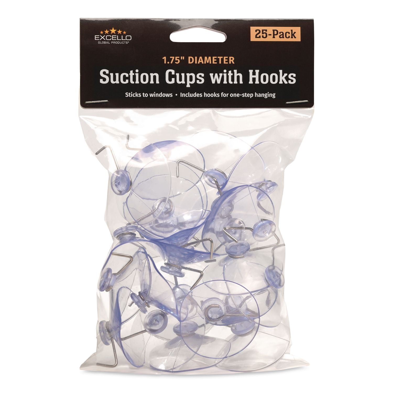 Suction Cup Hooks, Metal Silver Hook, 25/Pack