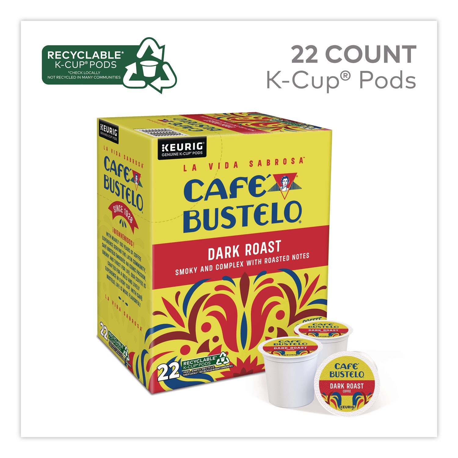 Cafe Bustelo Dark Roast Coffee K-Cup, 22/Box