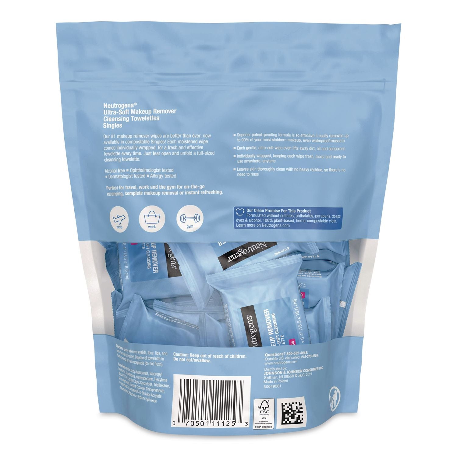 Makeup Remover Ultra-Soft Cleansing Towelettes, 7.2 X 6.4, Unscented, White, 20/Pack