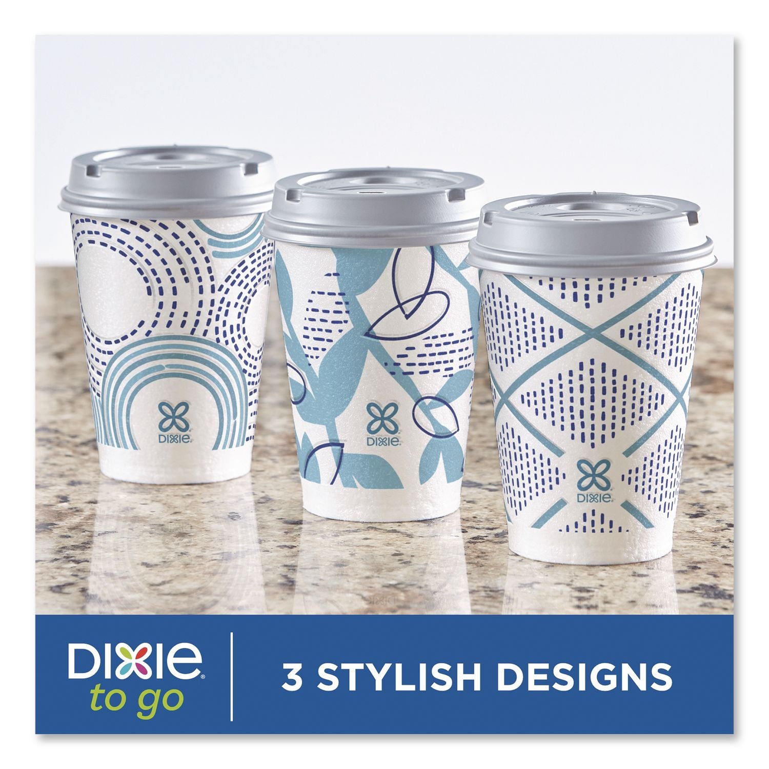 To Go Paper Cups And Lids Combo, 12 Oz, Blue/White, 66/Pack