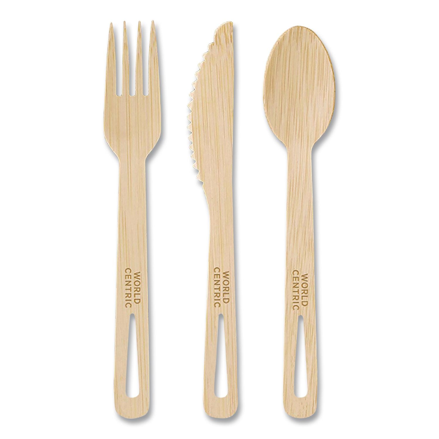 Bamboo Cutlery, Fork/Knife/Spoon, Paper, Natural, 24/Pack